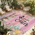 thumbnail image 1 of Easter Outdoor Rug for Patio/Deck/Porch, Non-Slip Large Area Rug 3 x 5 Ft, Spring Rabbit Eggs Flowers Flags Leaves Wood Grain Indoor Outdoor Rugs Washable Area Rugs, Camping Rug Carpet Runner, 1 of 8