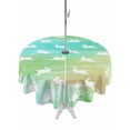 thumbnail image 1 of Easter Outdoor Tablecloth - 54 Inch Round Dining Table Cover, Spring Bunny Silhouette Blue Green Gradient Waterproof Outdoor Table Cloth with Umbrella Hole & Zipper for Picnic/Patio/Party, 1 of 7