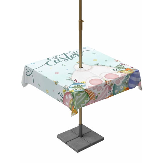 Easter Outdoor Tablecloth - 60x60 Inch Square Dining Table Cover, Spring Rabbit Feet Eggs Botanical Flowers Butterfly Waterproof Outdoor Table Cloth with Umbrella Hole & Zipper for Picnic/Patio/Party