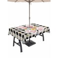 thumbnail image 1 of Easter Outdoor Tablecloth - 60x84 Inch Rectangle Dining Table Cover, Spring Rabbits Ears Feet Wildflowers Black Plaid Waterproof Outdoor Table Cloth with Umbrella Hole & Zipper for Picnic/Patio/Party, 1 of 7