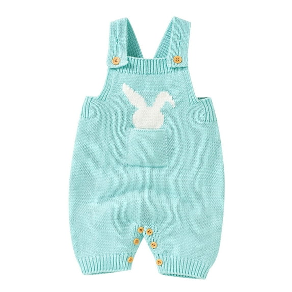 Easter Outfit Baby Girl 0-3 Months Pajamas Set Easter Bunny Print Romper Suspenders Jumpsuit Haren Pants Cute Cartoon Sleepwear Outfits Z08-Sky Blue 6-9 Months