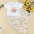 thumbnail image 1 of Easter Outfitss for Girl Toddler Girls Short Sleeve Easter Rabbit Flower Prints Tops Pants 2PCS Outfits Clothes Set for Babys Clothes, 1 of 5