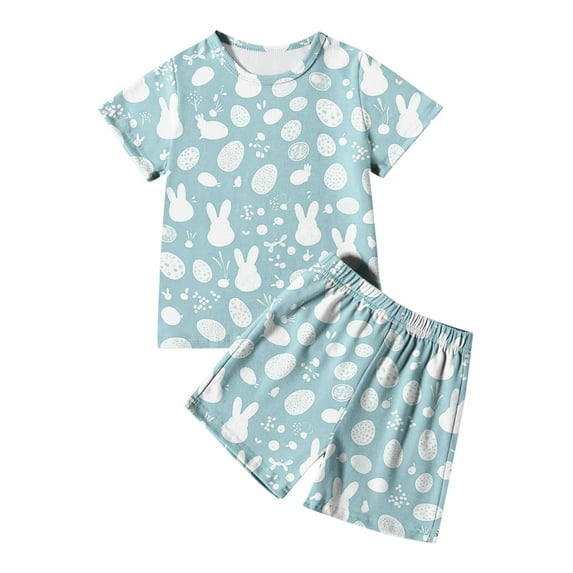 Easter Outfit Boy 2T Short Sleeves Funny Bunny Suit Cute Cartoon Graphic Tees Shirts Soft and Comfortable Pullover Tops Pants 2 PC Kids Clothes Z16-White 5-6 Years