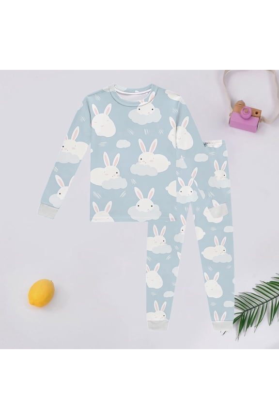 Easter Outfit Set Girl Bunny Print Long Sleeve Top And Pant Pj Set Kids Nightwear Soft 2 Piece Holiday Loungewear Sets Red 7-8 Y