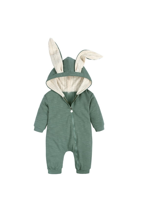 Easter Outfit Toddler Girl Baby Boys Girls Solid Zipper Hooded Rabbit Ear Jumpsuit Romper Boy Easter Outfit Green 12 Months-18 Months