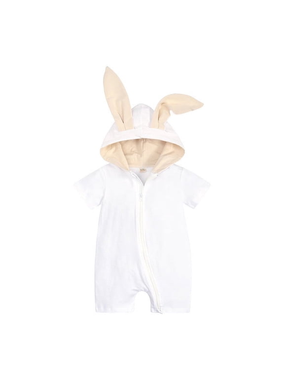 Easter Outfit Toddler Girl Toddler Solid Zipper Hooded Rabbit Bunny Romper Jumpsuit Playsuit Sunsuit Easter Baby Boy Outfit White 12 Months-18 Months