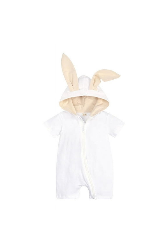 Easter Outfit Toddler Girl Toddler Solid Zipper Hooded Rabbit Bunny Romper Jumpsuit Playsuit Sunsuit Easter Baby Boy Outfit White 12 Months-18 Months
