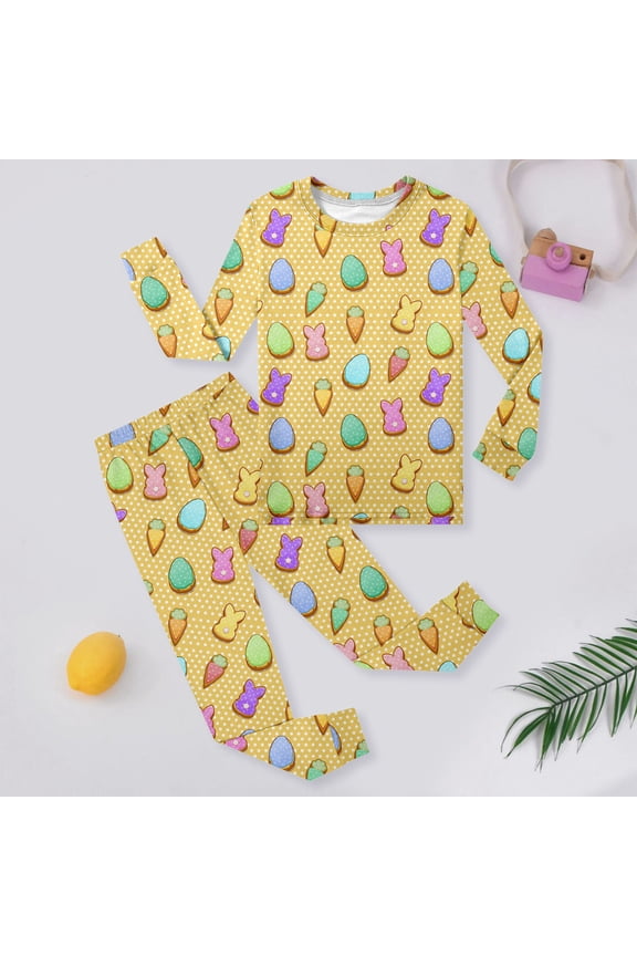 Easter Outfit for Boys Girl Set Easter Bunny Print Long Sleeve Top And Pant Pj Set Kids Loungewear Soft Two Piece Nightwear Sets Yellow 2-3Y