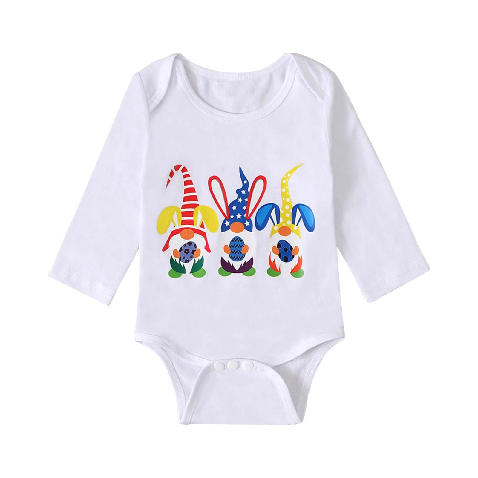 Easter Outfits Baby Girls Boys Easter Gnomes Print Romper Bodysuit Jumpsuit  White Short Sleeve T-Shirt Romper 