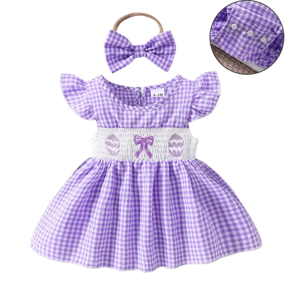 Easter Outfits for Baby Girls Short Sleeve Bunny Embroidered Bodysuit Girls Romper Dress and and Headband Set Summer Outfit 0-3 Months Baby Girl Outfits