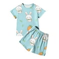 thumbnail image 1 of Easter Outfits for Boys Short Sleeve T-Shirt Funny Bunny Suit Easter Egg Shirt Roller Rabbit Pajamas Casual Round Neck Tops and Short Pants 2 PC Sets Children Clothing Light Blue 2-3 Years, 1 of 7