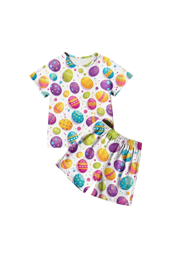 Easter Outfits for Boys Short Sleeve T-Shirt Funny Bunny Suit Easter Eggs Print Holyweek Shirts Casual Round Neck Tops Shorts 2 PC Sets Children Clothing Orange 5-6 Years