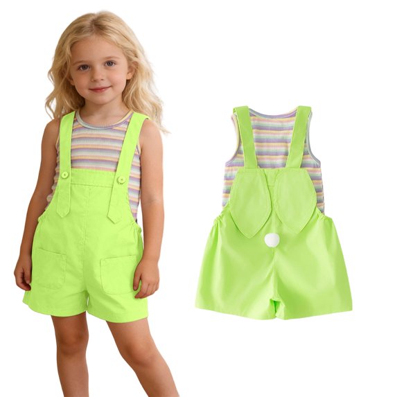 Easter Outfits Girl Sleeveless Striped Tank Top and Overalls 2 Peice Summer Outfit Set Dress up Party Outfit 7-8 Years Girls Clothes