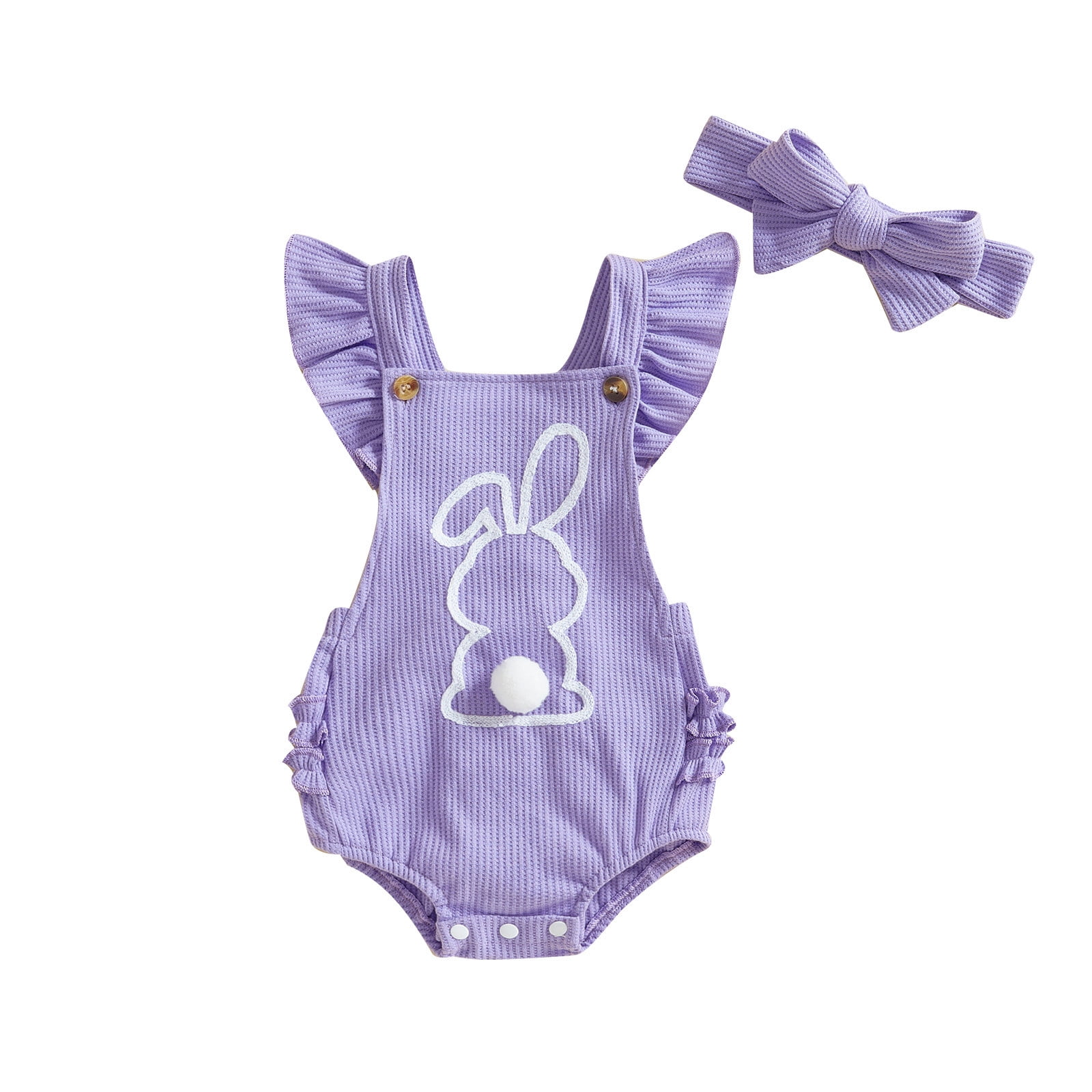 Easter Outfits for Girls Easter Baby Girl Outfit Fly Sleeve Embroidery Romper Bunny Tail Bodysuit Easter Set Baby Easter Outfit 0 Months-3 Months