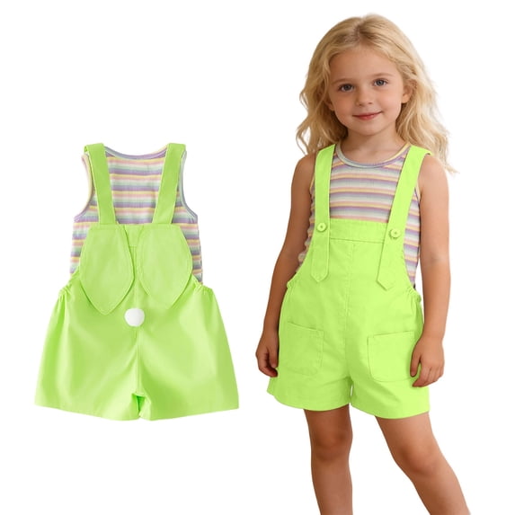 Easter Outfits Girls Sleeveless Striped Tank Top and Overalls 2 Peice Summer Outfit Set Dress up Party Outfit 7-8 Years Girl Clothes