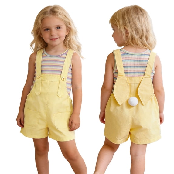 Easter Outfits Girls Sleeveless Striped Tank Top and Overalls 2 Peice Summer Outfit Set Dress up Party Outfit Kids Outfits 7-8 Years