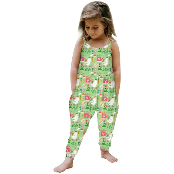 Easter Outfits for Toddler Boy with Suspenders Pajamas Set Easter Bunny Print Romper Suspenders Jumpsuit Haren Pants Cute Cartoon Sleepwear Outfit Z05-Green 1-2 Years
