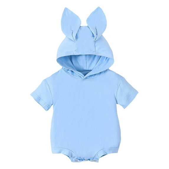 Easter Outfits for Girls Baby Boys Girls Long Sleeve Solid Easter Rabbit Ear Romper Kids Jumpsuit Toddler Boy Easter Outfit Blue 6 Months-12 Months