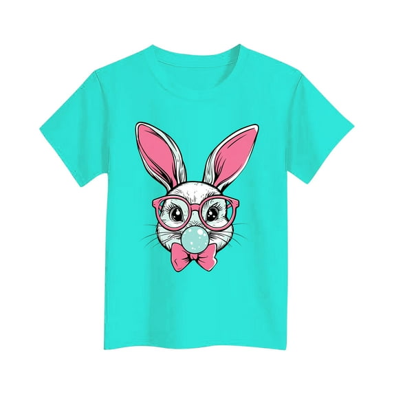 Easter Outfits for Girls Cotton Short Sleeve T-shirts Cute Rabbit Printed Graphic Tees Kids Tween 3-16 Years (11-12 Years, Sky Blue 01)