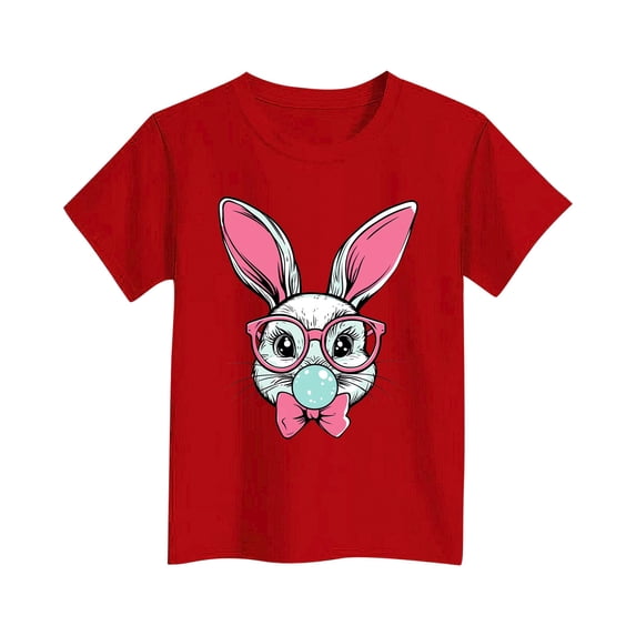 Easter Outfits for Girls Cotton Short Sleeve T-shirts Cute Rabbit Printed Graphic Tees Kids Tween 3-16 Years (13-14 Years, Red 01)