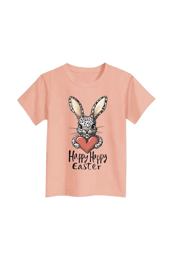 Easter Outfits for Girls Cotton Short Sleeve T-shirts Cute Rabbit Printed Graphic Tees Kids Tween 3-16 Years (4-5 Years, Orange)