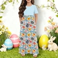 thumbnail image 1 of Easter Outfits for Girls Easter Bunny Egg Printed Short Sleeved Dress Printed Double Pocket Dress Casual Long Skirt 4-14Y Light Blue 13-14 Years, 1 of 6