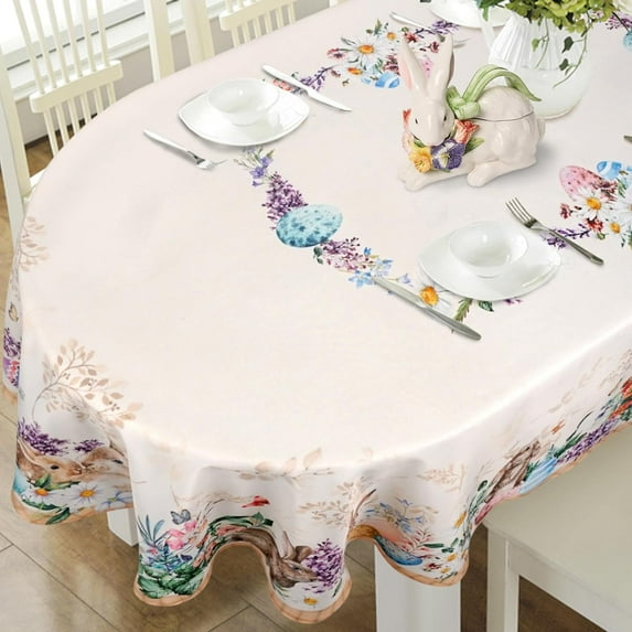 Easter Oval Tablecloth 60"x120" for Oval Table, Waterproof Easter Decorative Table Cloth Bunny Tablecloth for Dining Room