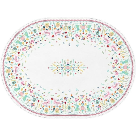 Easter Oval Tablecloth Easter Table Cloth Bunny Floral Easter Eggs Oval Tablecloths Stain-Resistant Wrinkle Free Polyester Fabric Table Cover for Easter Decoration 60x120 Inch