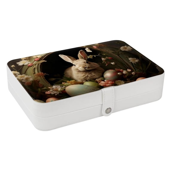 Easter PU Leather Jewelry Box with Removable Compartment and Earring Holder, Portable Travel Organizer