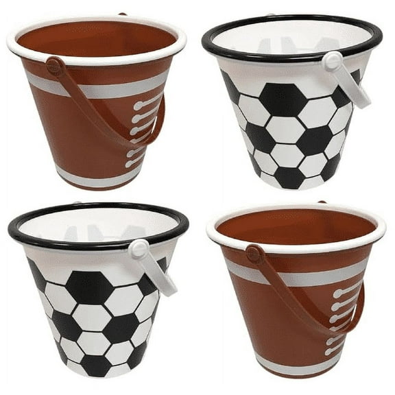 Easter Pails 8.375x7.875in Soccer Football Sports Bucket with Handle Easter Party Decor Egg Hunts Event Carry Storage Candy and Gifts Basket Supplies 4Pk
