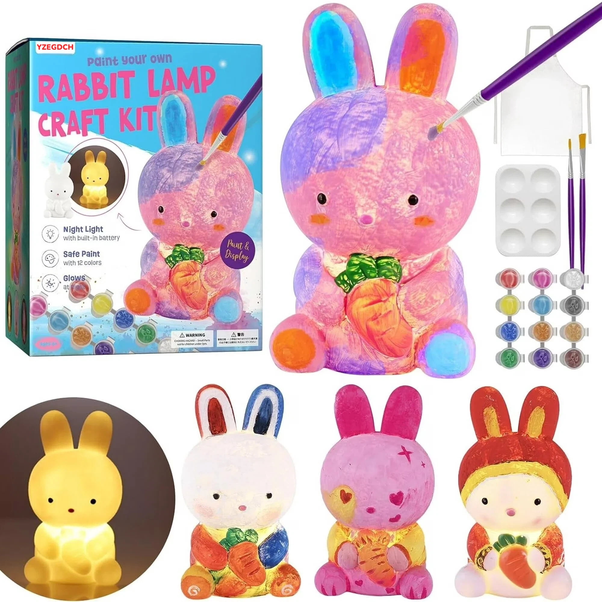 Easter Paint Your Own Bunny Lamp Kit, Art Supplies Crafts Kit, Accompany Comfort Light, Painting Kit for 6-12, Arts Crafts Toys Birthday Valentines Day's Easter Gift Ages 6 7 8 9 10 11 12+