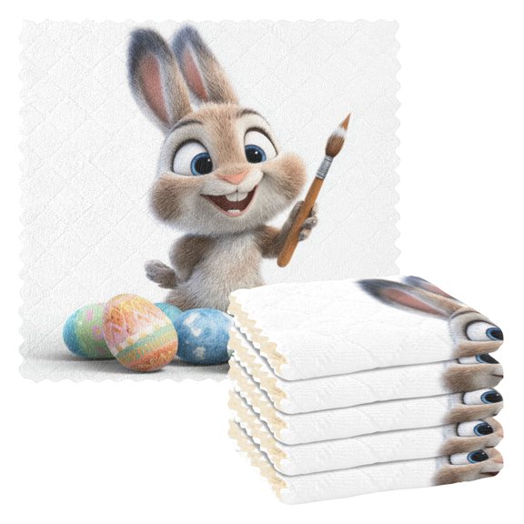 Easter Painter's Rabbit Egg Kitchen Cloth Dish Towels for Drying Washing Absorbent Dish Rags Reusable soft kitchen dishcloth set 6 Pack