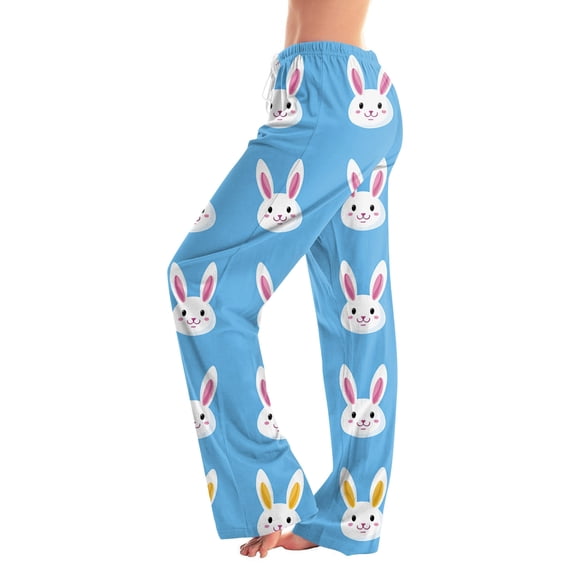 Easter Pajamas Pants Men Stretch Waist Wide Leg Trendy Pjs Funny Rabbit Print Baggy Drawstring Pants (Dark Blue,XL)