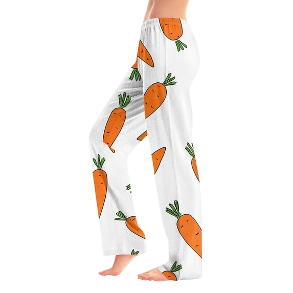 Easter Pajamas Women Drawstring Wide Leg Lounge Sleepwear Cute Rabbit Print Soft Stretch Waist Pants (White,M)