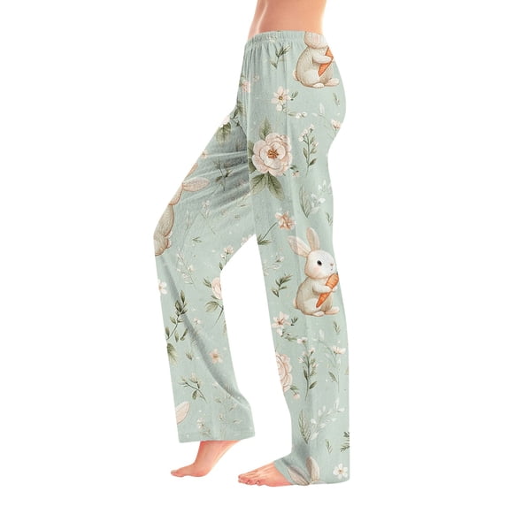 Easter Pajamas Women Stretch Waist Wide Leg Trendy Pjs Cute Easter Egg Print Comfy Drawstring Pants (Mint Green,M)