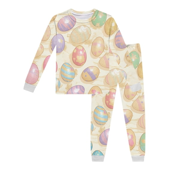 Easter Pajamas for Girls Size 16 Easter Bunny Egg Print Long Sleeve Pants Kids Summer Sleepwear Sleepwear Easter Day Gift,Yellow,6-7 Years