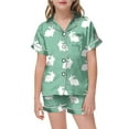 thumbnail image 1 of Easter Pajamas for Kids Girls Cartoon Rabbit Short Sleeve Top Loose Button Down 2 Piece Pjs for Girls Kids Green,10-11 Years, 1 of 4