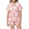 thumbnail image 1 of Easter Pajamas for Kids Girls Cartoon Rabbit Short Sleeved Breathable Button Down 2-Piece Sleepwear Pjs for Kids Pink,8-9 Years, 1 of 3