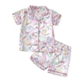 thumbnail image 1 of Easter Pajamas for Kids Satin Pajama Set Short Sleeve Cute Print Button down Sleepwear Loungewear Set Kids Pjs Girls Size 4-5 Years, 1 of 9