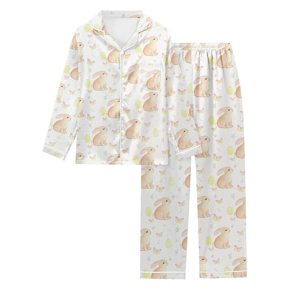 Easter Pajamas for Kids Silk Pjs Kids Long Sleeve Cute Print Button down Nightwear Lounge Sets Boys Pajamas Size 4-5 Years
