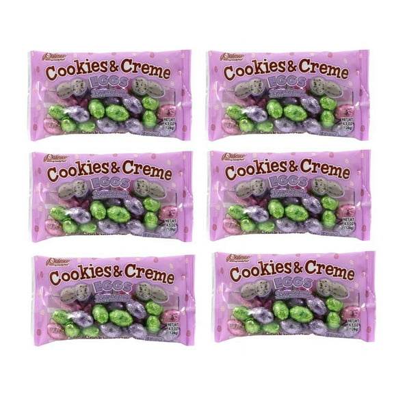 Easter Palmer Chocolate Cookies & Cream Eggs Candy Candies Creamy Egg Candy with Cookie Bits Great for Easter Baskets and Easter Egg Stuffers 4.5 oz Bags (6 Pack)