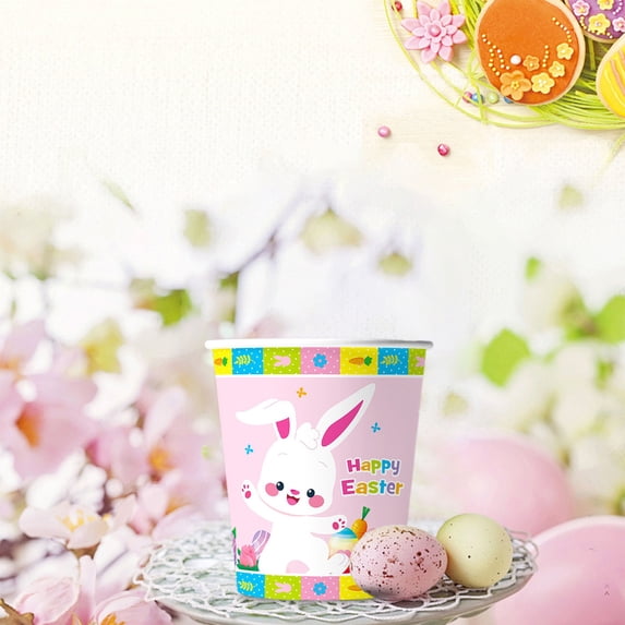 Easter Paper Cups, Disposable Party Cups with Bunny Pattern, Happy Easter Themed Cups for Drinks Snacks, Holiday Tableware for Gatherings(Pink)