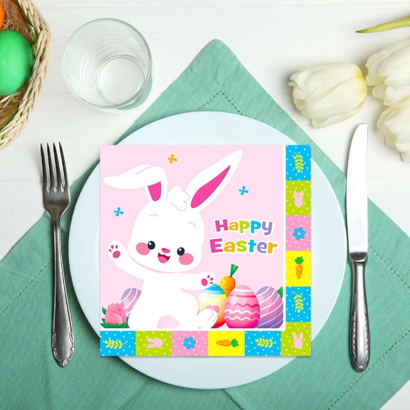 Easter Paper Napkins Pink - 20 Count Disposable Soft Tissue with Festive Painted Designs, 7x7 Inch Cocktail Napkins for Holiday Brunch, Party Supplies, Spring Table Decor, Guest Hand Towels