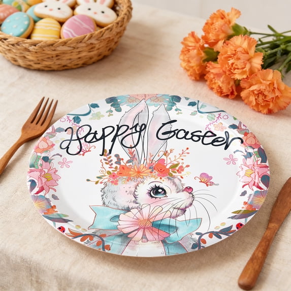 Easter Paper Plates,9" Disposable Happy Easter Oval Plates for Spring Bunny Dinner Dessert Party Decorations,Bunny Easters Serving Dish Disposable Plates for Easter Party Supplies Dessert Plates,10pc