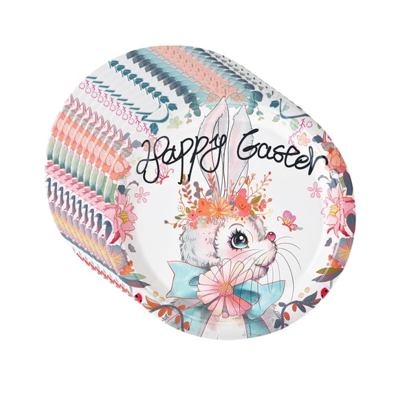 Easter Paper Plates Disposable 50PC 9in Oval Bunny Dinner Plates Heavy Duty Paper Tableware Dinnerware Happy Pretty Rabbits Flowers Eggs for Easter Spring Picnics