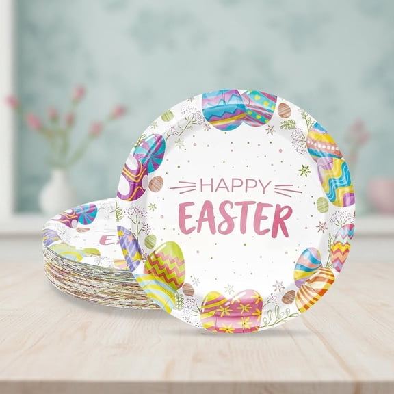 Easter Paper Plates | Disposable Dessert Plates with Colorful Egg & Floral Patterns for Party Decorations, Spring Tableware & Party Supplies