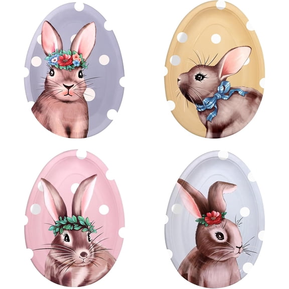Easter Paper Plates, Easter Egg Shaped Disposable Bunny Designs Plates for Decorations Table Dcor Party Favors Party Supplies