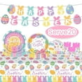 thumbnail image 1 of Easter Paper Plates Easter Party Supplies Disposable Bunny Plates Napkins Cups Tablecloth Banner Tableware for Easter Holiday Party Favor Design 1, Serves 20, 1 of 6