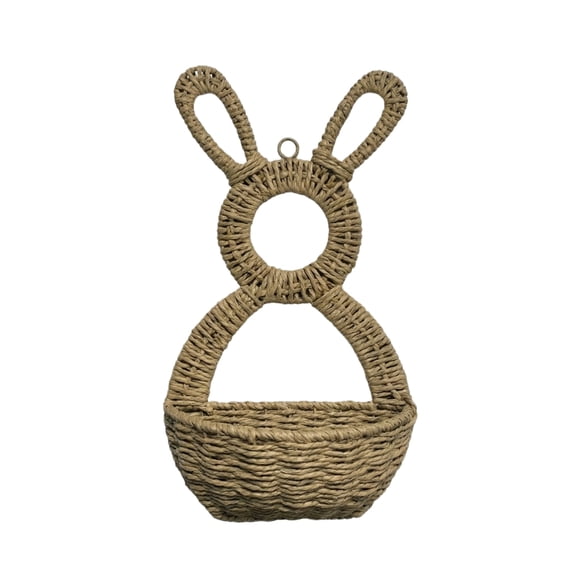 Easter Paper Rope Woven Bunny Basket - Handcrafted With Wire Frame, Lightweight & Portable For Kids, Multi - Functional For Egg Hunts, Candy Storage, Table Decor, Holiday Parties