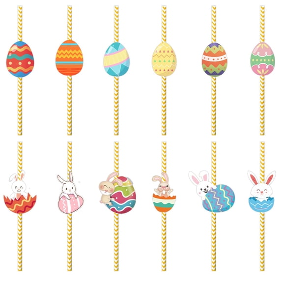 Easter Paper Straws 24 Count - Colorful Ring Straws for Kids Easter Party Supplies and Decorations